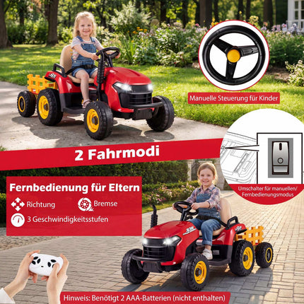 24V Kinder Elektro Traktor mit Anhänger & Fernbedienung