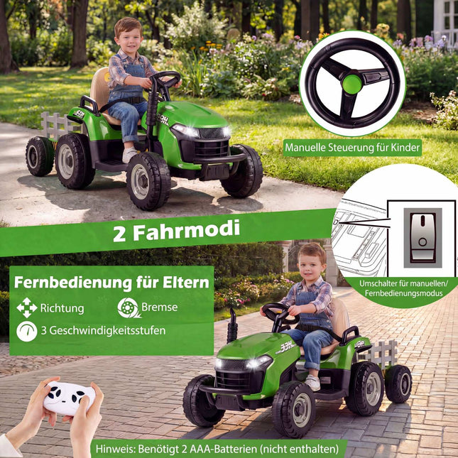 24V Kinder Elektrotraktor mit Anhänger & Fernbedienung