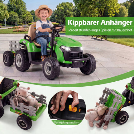 24V Kinder Elektrotraktor mit Anhänger & Fernbedienung