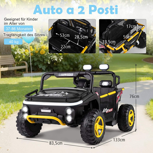 24V Kinder-Aufsitztruck, 2-Sitzer, Fernbedienung, Schwarz