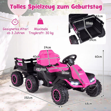 24V Pink Kids' Electric Tractor with Remote & Trailer