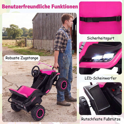 24V Pink Kids' Electric Tractor with Remote & Trailer