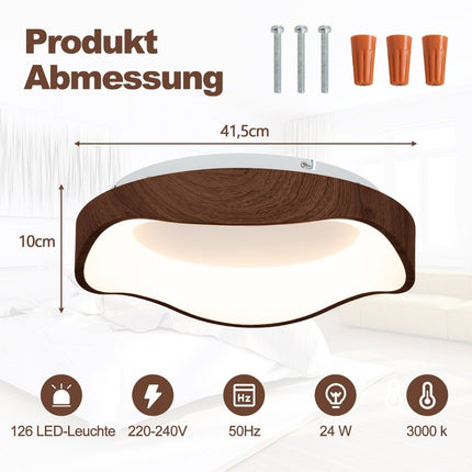 Plafonnier LED 24 W à économie d'énergie avec effet bois 41,5 x 10 cm