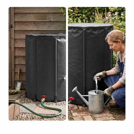 250L Folding Water Butt – Black, PVC, Zipped Lid