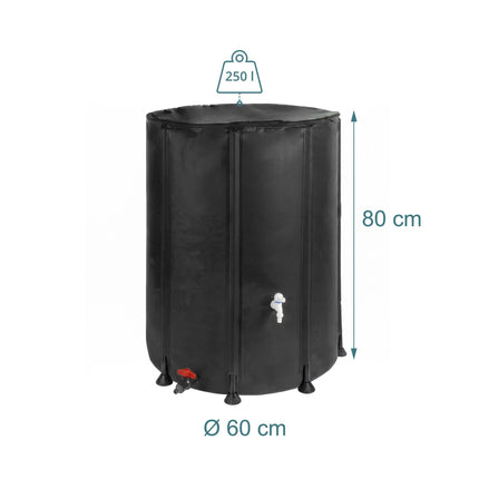 250L Folding Water Butt – Black, PVC, Zipped Lid