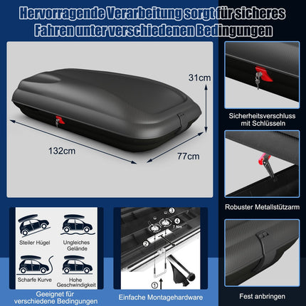 250L Roof Cargo Box with Lock, Keys & Straps