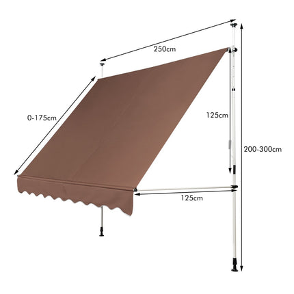 250 cm Adjustable UV-Resistant Awning for Balcony