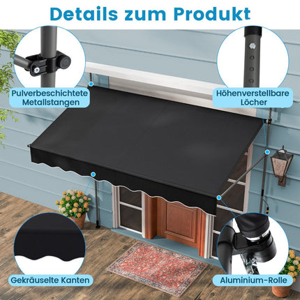 250 cm Retractable Balcony Awning, No-Drill, Black
