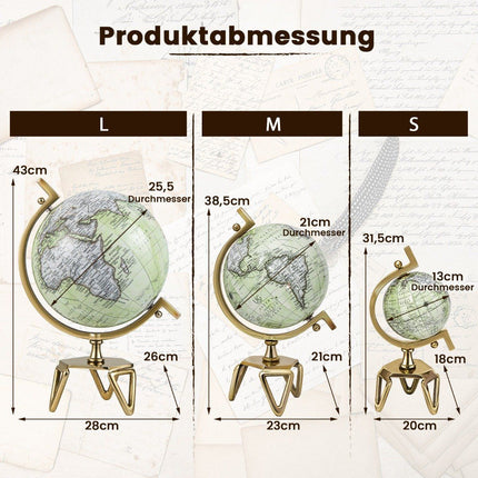 Ø 25,5 cm Antiker Globus mit Metallfuß Drehbarer Schülerglobus Geographischer Globus Ø 25,5 cm