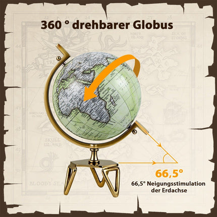 Ø 25,5 cm Antiker Globus mit Metallfuß Drehbarer Schülerglobus Geographischer Globus Ø 25,5 cm