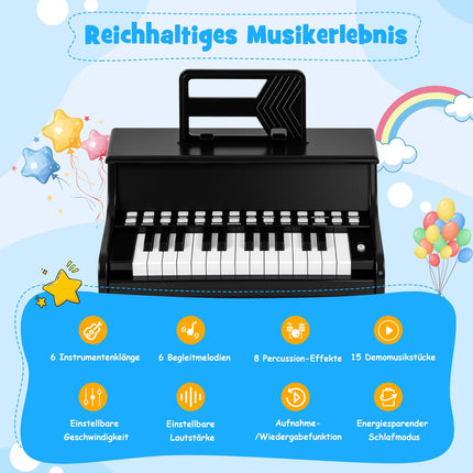 Dětské digitální piano s 25 klávesami, s nastavitelným tempem, černé