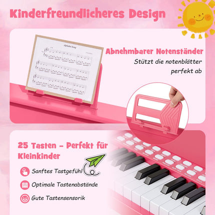 25-Tasten-Digitalpiano für Kinder, einstellbare Geschwindigkeit, Pink