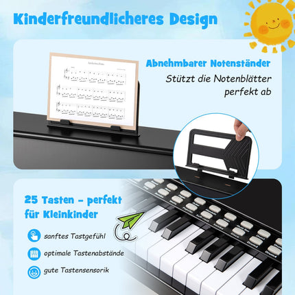 25-Tasten-Kinderdigitalpiano mit Hocker, einstellbare Geschwindigkeit