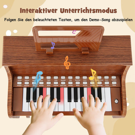 25-Key Kids Digital Piano with Stool, Brown