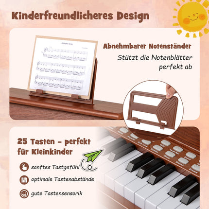 25-Key Kids Digital Piano with Stool, Brown