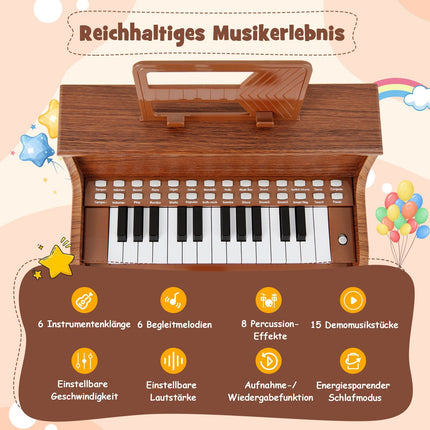 25-Key Kids Digital Piano with Stool, Brown