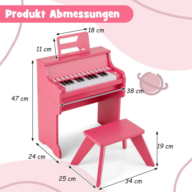 25-Tasten Kinder Digitalpiano mit Hocker, Rosa