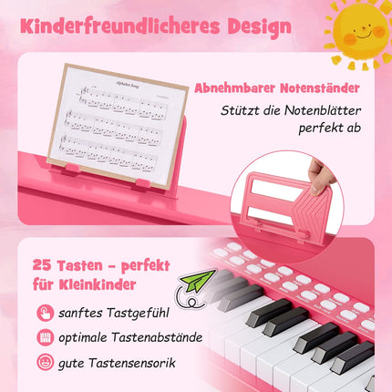 25-Tasten Kinder Digitalpiano mit Hocker, Rosa