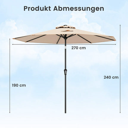 270 cm brauner Sonnenschirm mit Kurbel und Kippfunktion