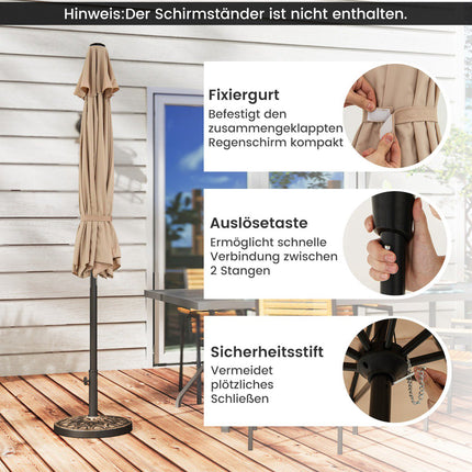 270 cm brauner Sonnenschirm mit Kurbel und Kippfunktion