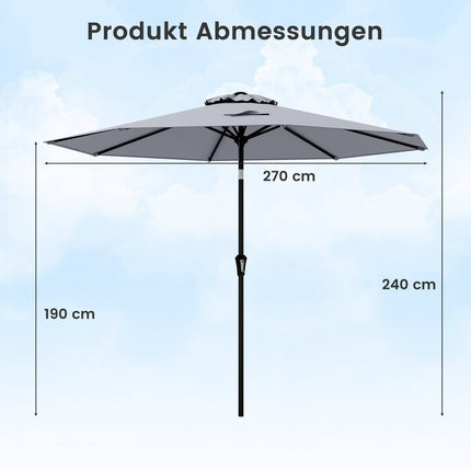 270 cm Grey Patio Umbrella, Crank Tilt, UV Protection