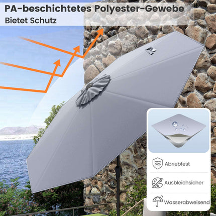 270 cm Grey Patio Umbrella, Crank Tilt, UV Protection