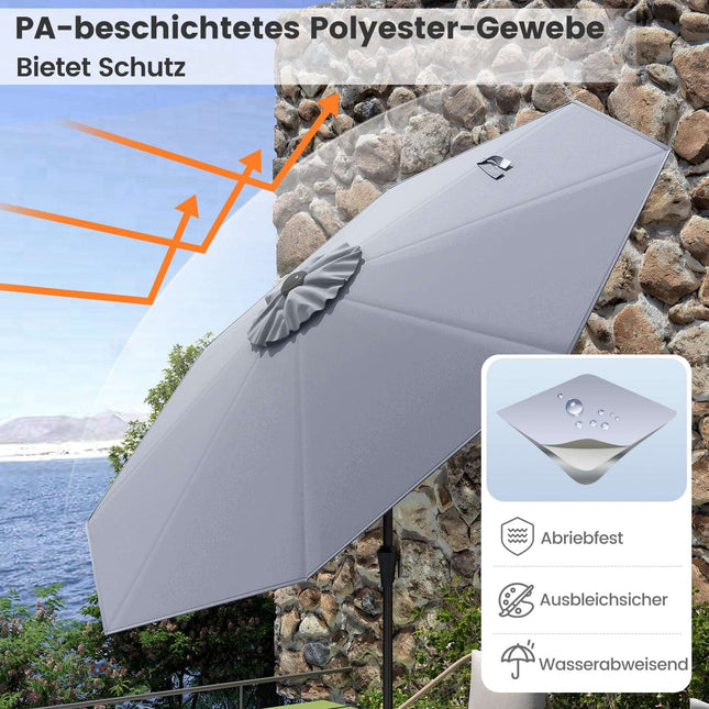 270 cm Grauer Terrassenschirm, Kurbelneigung, UV-Schutz
