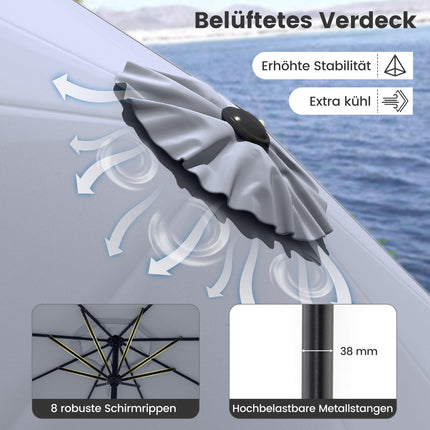 270 cm Grey Patio Umbrella, Crank Tilt, UV Protection
