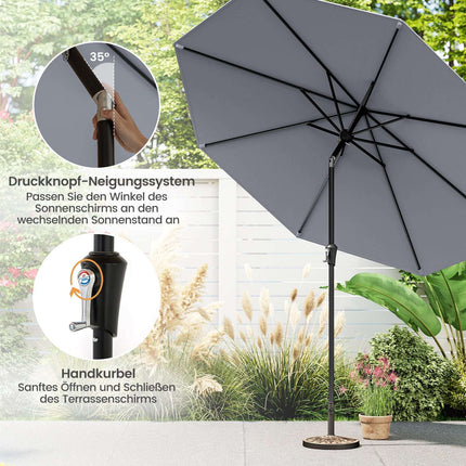 270 cm Grey Patio Umbrella, Crank Tilt, UV Protection