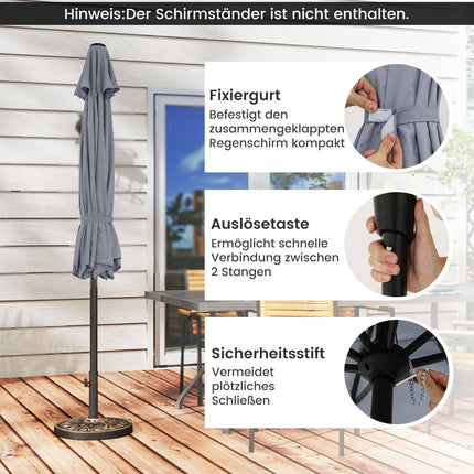 270 cm Grey Patio Umbrella, Crank Tilt, UV Protection