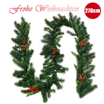 270 cm beleuchtete Weihnachts-Girlande mit Tannenzapfen & Beeren