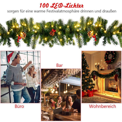 270 cm beleuchtete Weihnachts-Girlande mit Tannenzapfen & Beeren