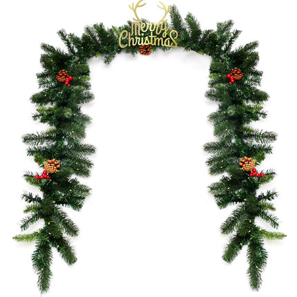 270 cm beleuchtete Weihnachts-Girlande mit Tannenzapfen & Beeren