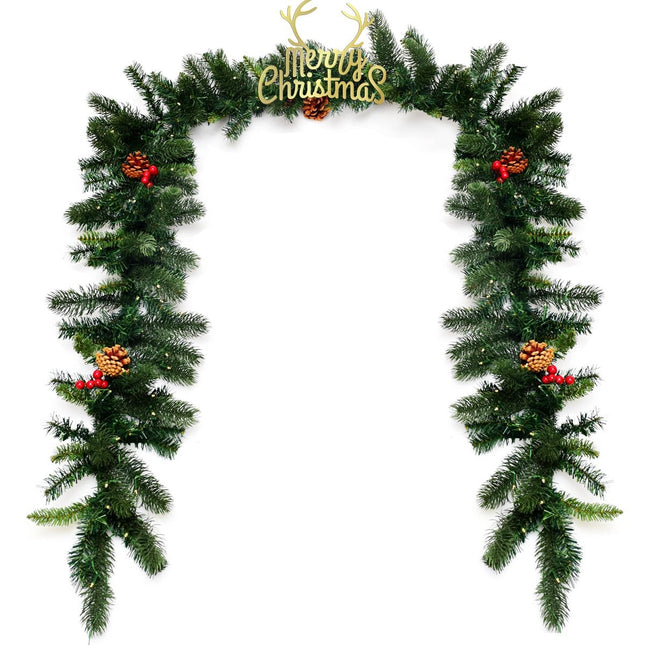 270 cm beleuchtete Weihnachts-Girlande mit Tannenzapfen & Beeren