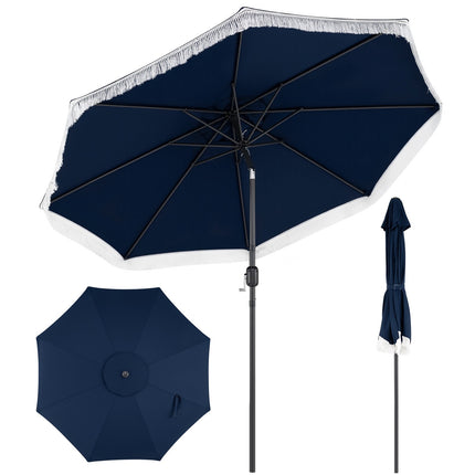 270cm Terrassenschirm, Kurbelmechanismus, 8-Rippen-Fransen, Marineblau