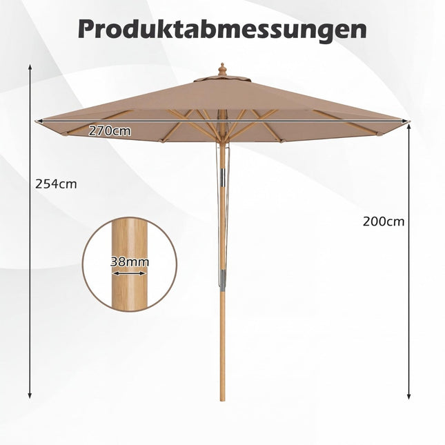 270 cm Sonnenschirm, Bambus, Neigbar, Khaki