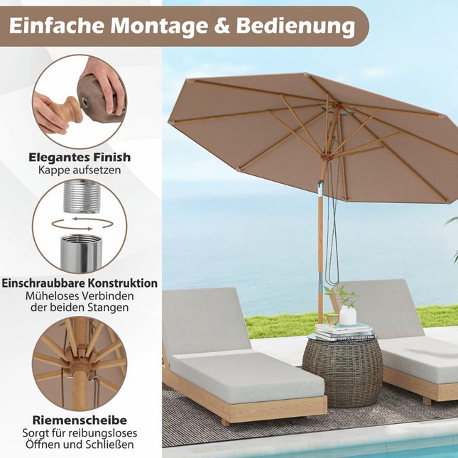 270 cm Sonnenschirm, Bambus, Neigbar, Khaki