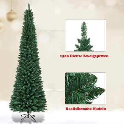270cm Bleistift-Weihnachtsbaum mit Metallständer, Grün