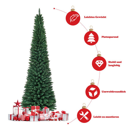 270cm Bleistift-Weihnachtsbaum mit Metallständer, Grün