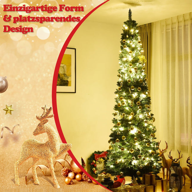 270cm Pencil Christmas Tree with Metal Stand, Green