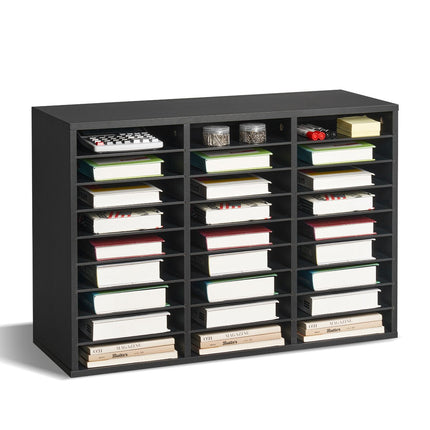 27-Compartment Literature Organizer, Removable Shelves, Black