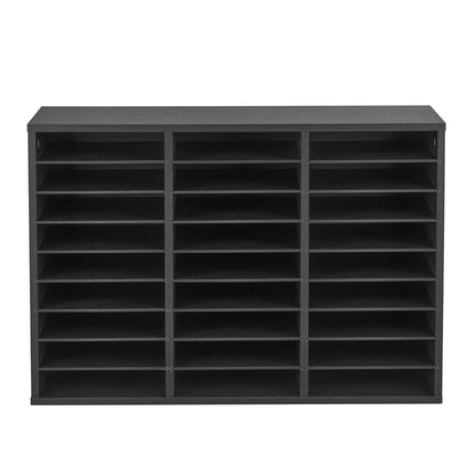 27-Compartment Literature Organizer, Removable Shelves, Black