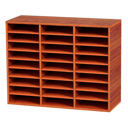 27-Compartment Wood Literature Organizer – Adjustable Shelves