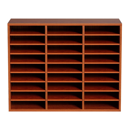 27-Compartment Wood Literature Organizer – Adjustable Shelves