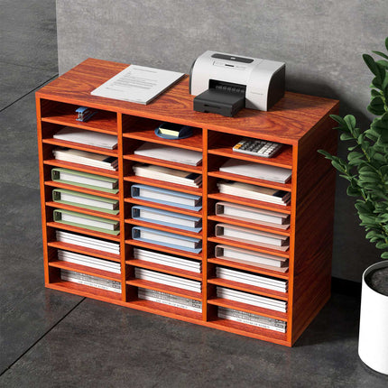 27-Compartment Wood Literature Organizer – Adjustable Shelves