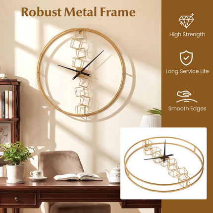 27-Zoll-Wanduhr, tickfrei, Quarz, gelber Metallrahmen