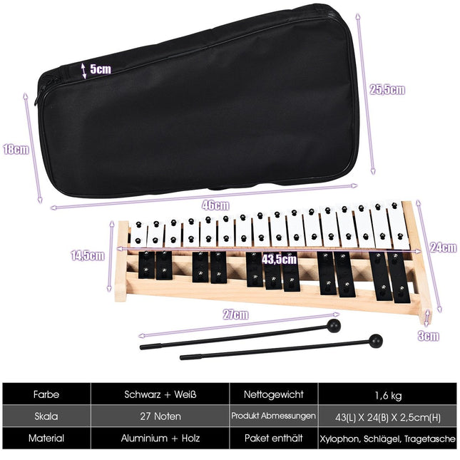 27-Ton-Xylophon mit 2 Schlägeln und Tragetasche Glockenspiel Handpercussion Percussion