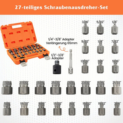 27-Piece Screw Extractor Set with Case, Cr-Mo Steel