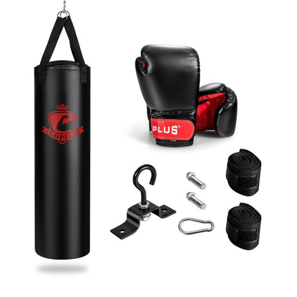 28,5 kg Boxsack-Set Boxsack mit 12 oz Boxhandschuhen &amp; Handschlaufen Schwarz