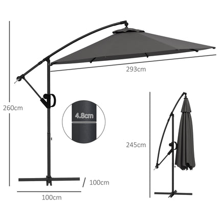 Ampelschirm, Ø293 cm, Kurbel & Knickfunktion, Kreuzfuß